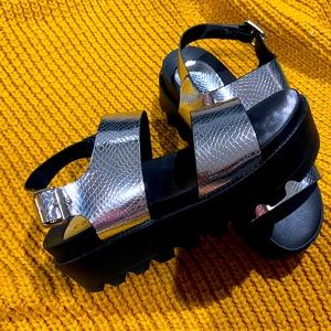 Black & Silver Platform Sandals